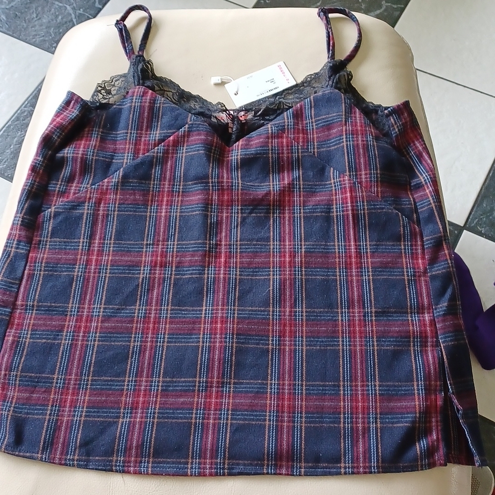 Tank Top by Re Named. Plaid, blue & red, M